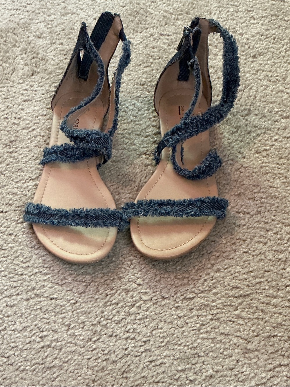 Call It Spring Denim-Style Frayed Strap Sandals - Blue